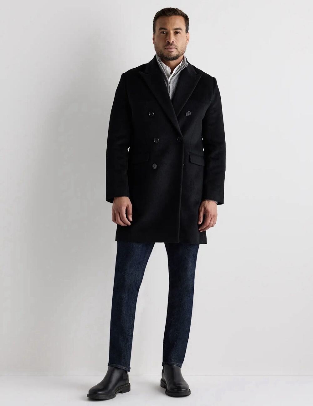 NWT Quince Camel Hair Double-Breasted Overcoat •Men M• Black Coat Peacoat $350